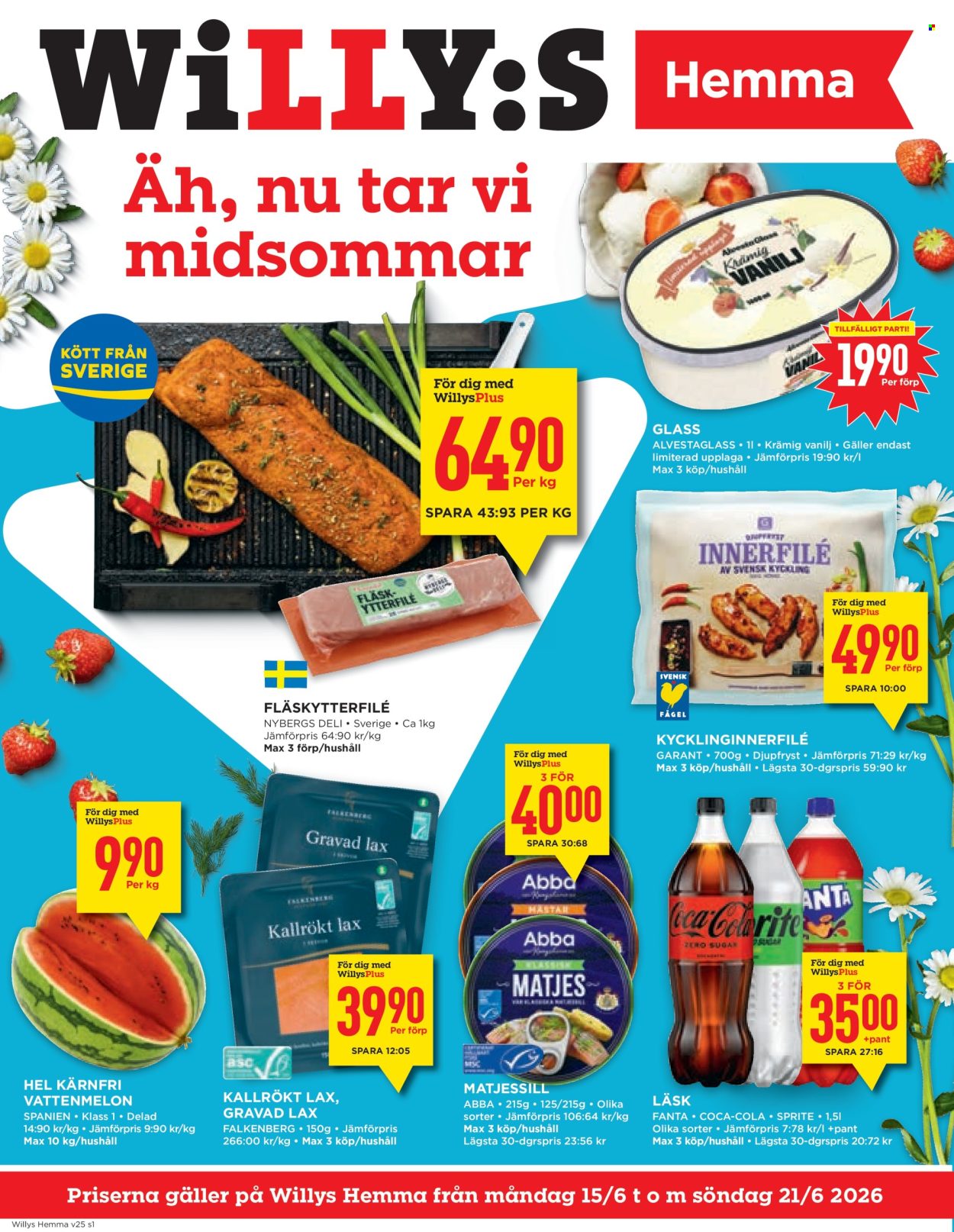 Willys Hemma reklamblad - 15/6 2026 - 21/6 2026. Sida 1