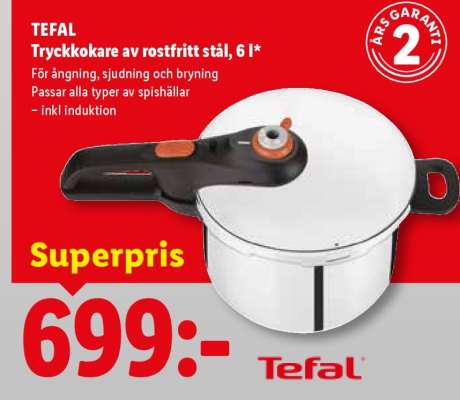 TEFAL Tryckkokare av rostfritt stål, 6 l