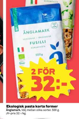 Ekologisk pasta korta former