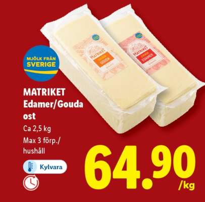 Matriket Edamer/Gouda ost