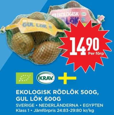 Ekologisk Rödlök 500g, Gul Lök 600g