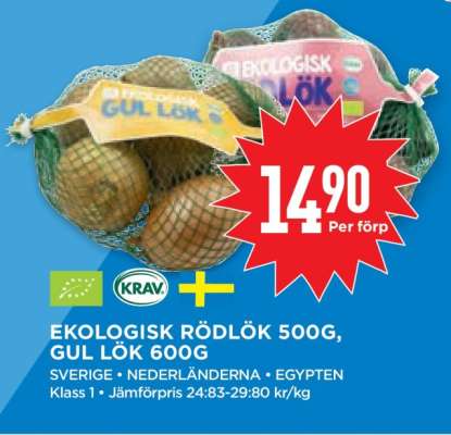 Ekologisk Rödlök 500g, Gul Lök 600g