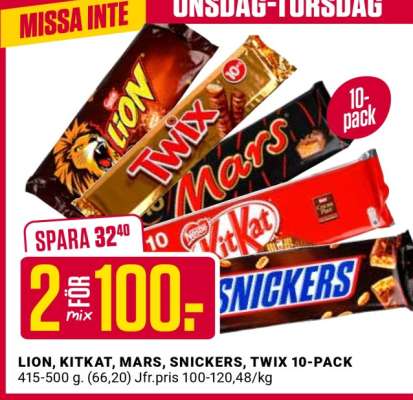 Lion, KitKat, Mars, Snickers, Twix 10-pack