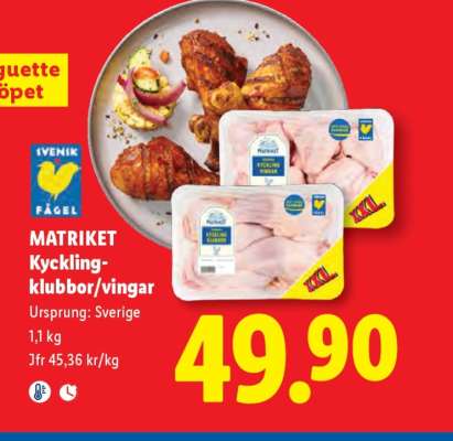 Matriket Kycklingklubbor/-vingar