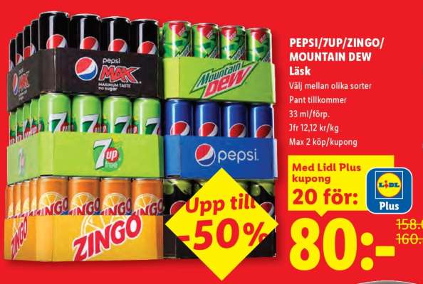 PEPSI/7UP/ZINGO/MOUNTAIN DEW Läsk