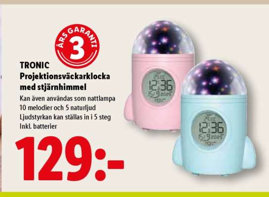 TRONIC Projektionsväckarklocka med stjärnhimmel