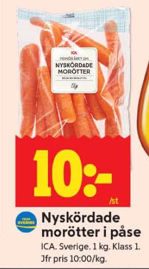 Nyskördade morötter i påse