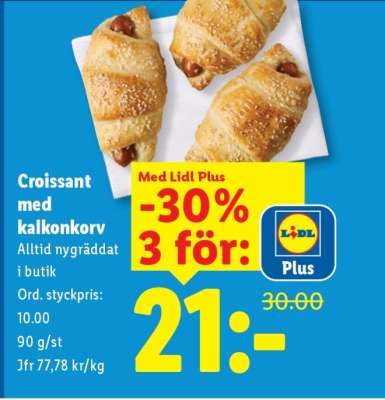 Croissant med kalkonkorv