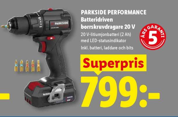 PARKSIDE PERFORMANCE Batteridriven borrskruvdragare 20 V