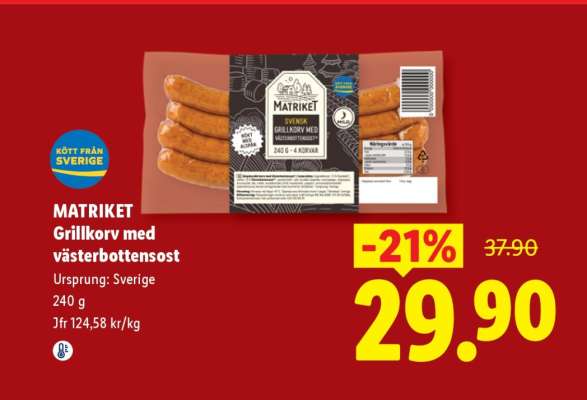 MATRIKET Grillkorv med västerbottensost