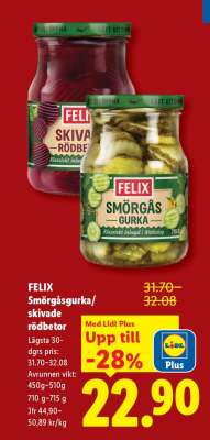 FELIX Smörgåsgurka/skivade rödbetor