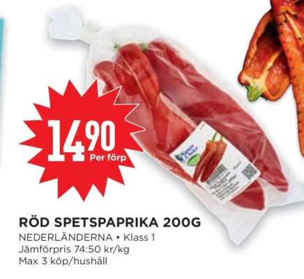 Röd Spetspaprika 200g