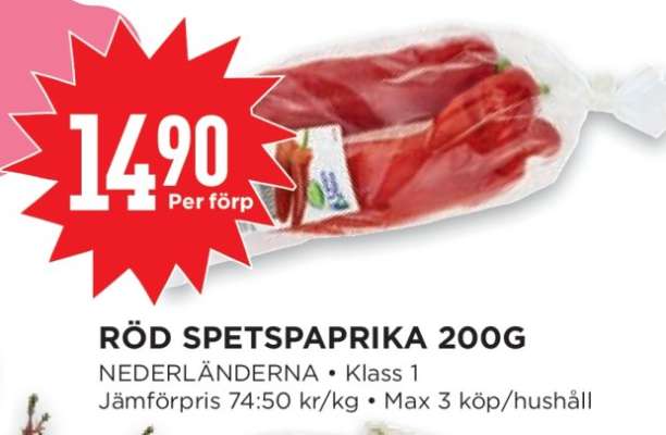 Röd Spetspaprika 200g