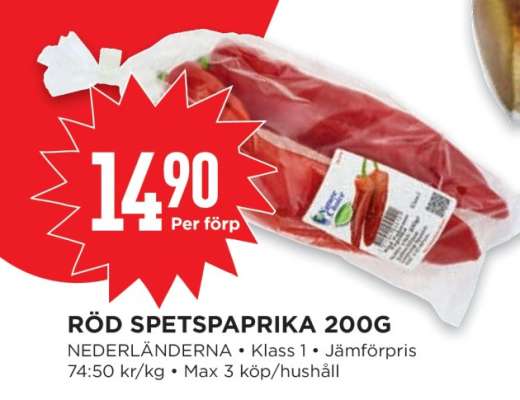 Röd Spetspaprika 200g