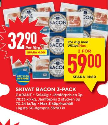 SKIVAT BACON 3-PACK