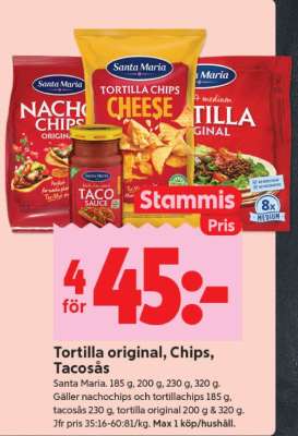 Tortilla original, Chips, Tacosås