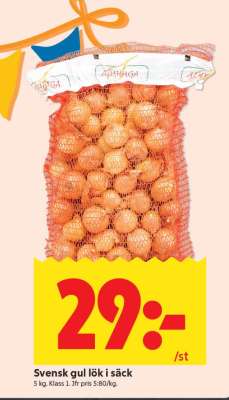 Svensk gul lök i säck