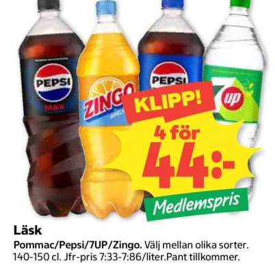 Läsk Pommac/Pepsi/7UP/Zingo
