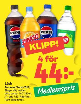 Läsk Pommac/Pepsi/7UP/Zingo
