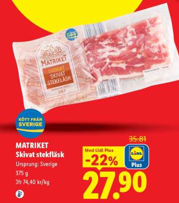 MATRIKET Skivat stekfläsk
