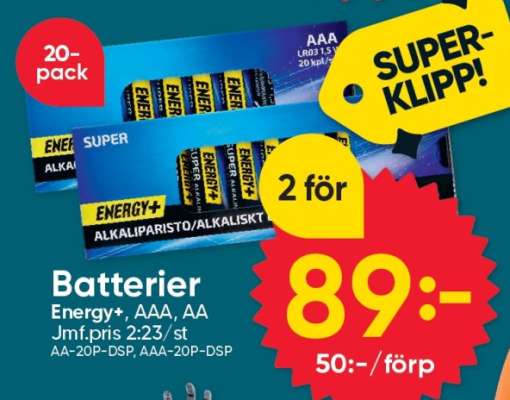 Batterier Energy+, AAA, AA