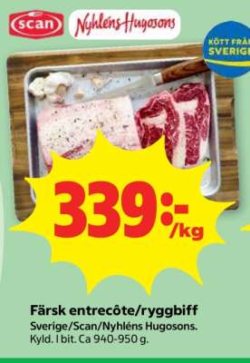 Färsk entrecôte/ryggbiff