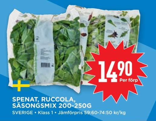 Spenat, Ruccola, Säsongsmix 200-250g