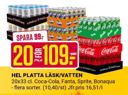 Hel platta läsk/vatten