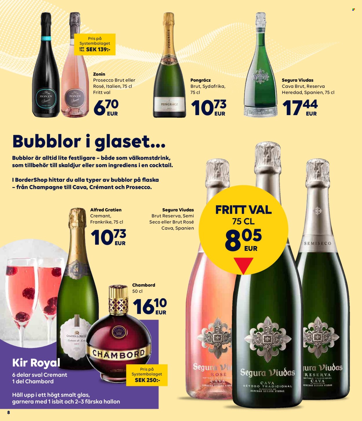 thumbnail - Border Shop reklamblad - 11/4 2024 - 7/5 2024 - varor från reklamblad - Cava, Prosecco, champagne. Sida 8.