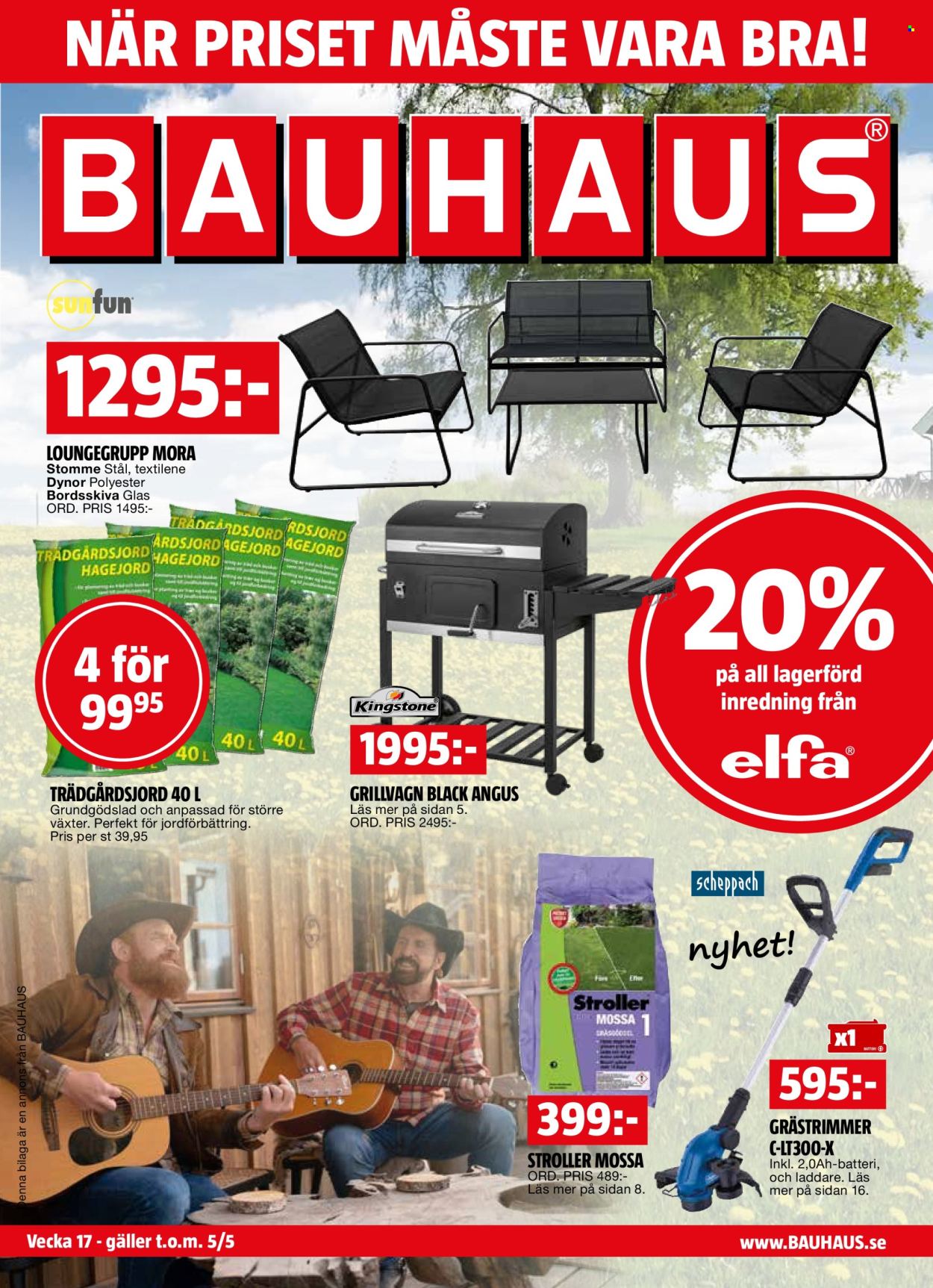 thumbnail - Bauhaus reklamblad - 22/4 2024 - 5/5 2024 - varor från reklamblad - batterier, grästrimmer. Sida 1.