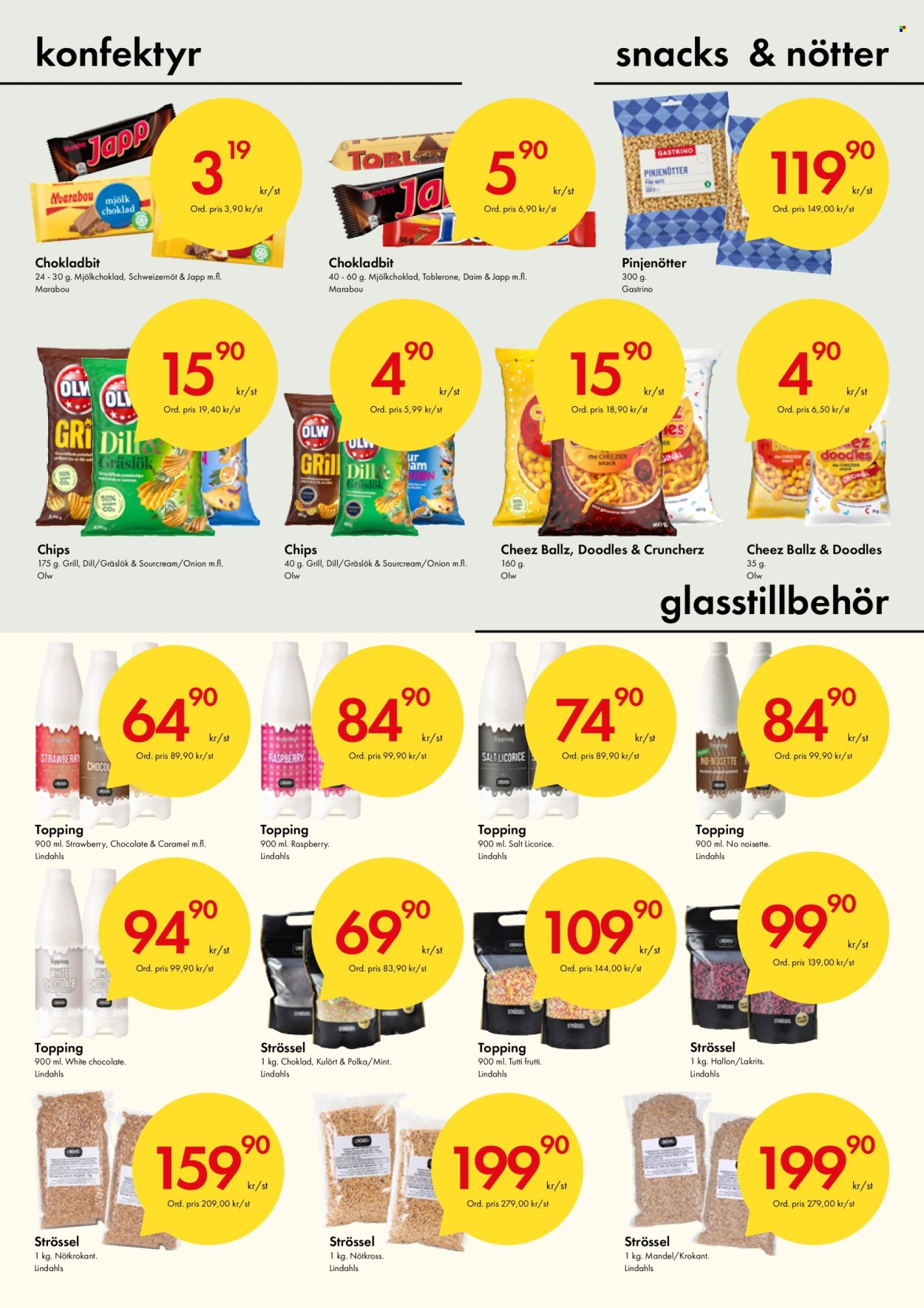 thumbnail - Axfood Snabbgross reklamblad - 22/4 2024 - 5/5 2024 - varor från reklamblad - mjölkchoklad, choklad, Toblerone, Snacks, cheez ballz, chips, OLW, salt. Sida 11.